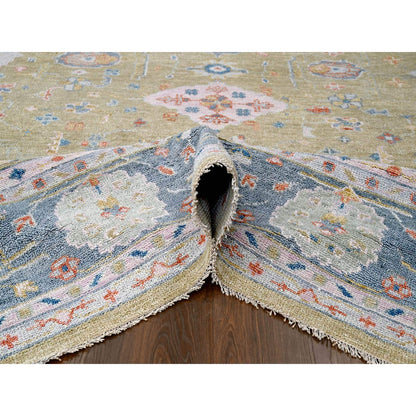 Oushak And Peshawar Wool Hand Knotted Rug Yellow Glaucous Blue 11.11X14.10 -O084602