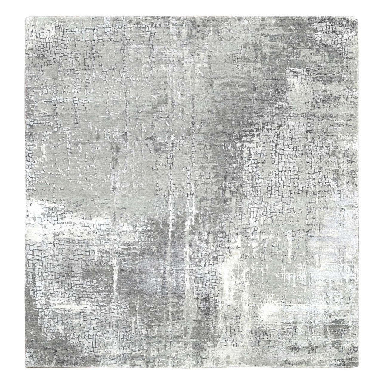 Gray 5'10" x 5'9" Modern and Contemporary Hand knotted Wool/Silk Rug - Sku: O084605