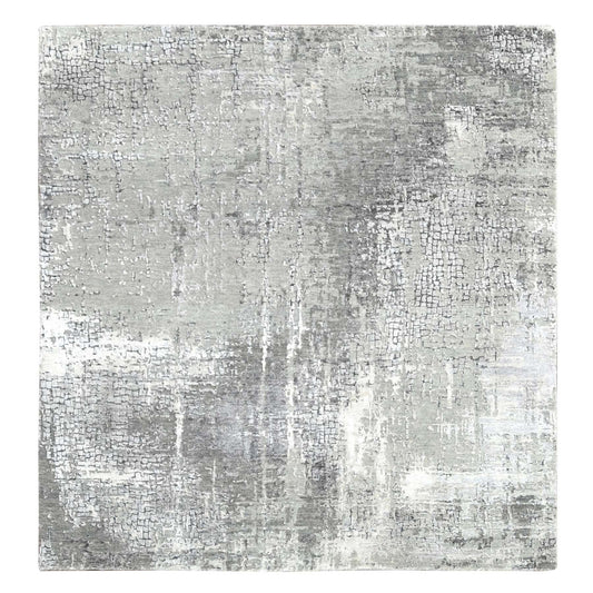 Modern and Contemporary Wool & Silk Hand Knotted Rug Grey No Border 5.10X5.9 -O084605