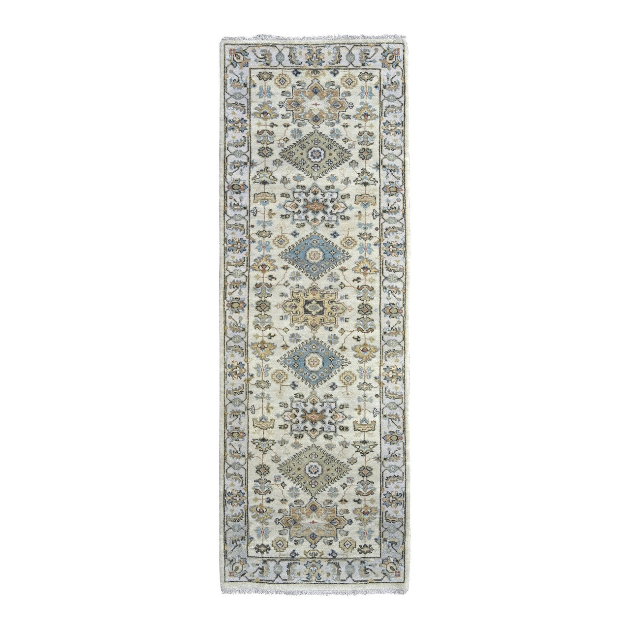 Ivory 2'7" x 7'9" Heriz Hand knotted Wool Rug - Sku: O084607