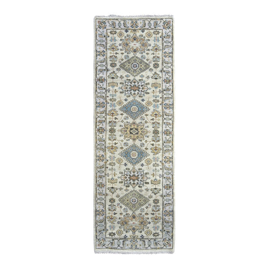Heriz Wool Hand Knotted Rug Ivory Silver Gray 2.7X7.9 -O084607