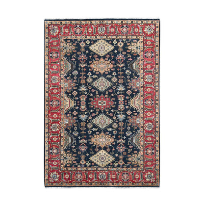 Heriz Wool Hand Knotted Rug Black Cardinal Red 6.0X8.11 -O084611