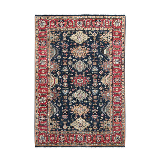 Heriz Wool Hand Knotted Rug Black Cardinal Red 6.0X8.11 -O084611