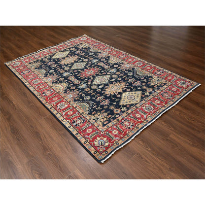 Heriz Wool Hand Knotted Rug Black Cardinal Red 6.0X8.11 -O084611