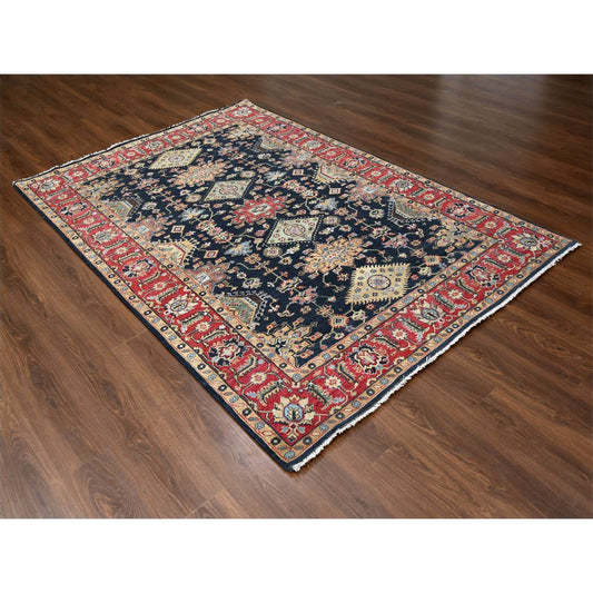 Heriz Wool Hand Knotted Rug Black Cardinal Red 6.0X8.11 -O084611