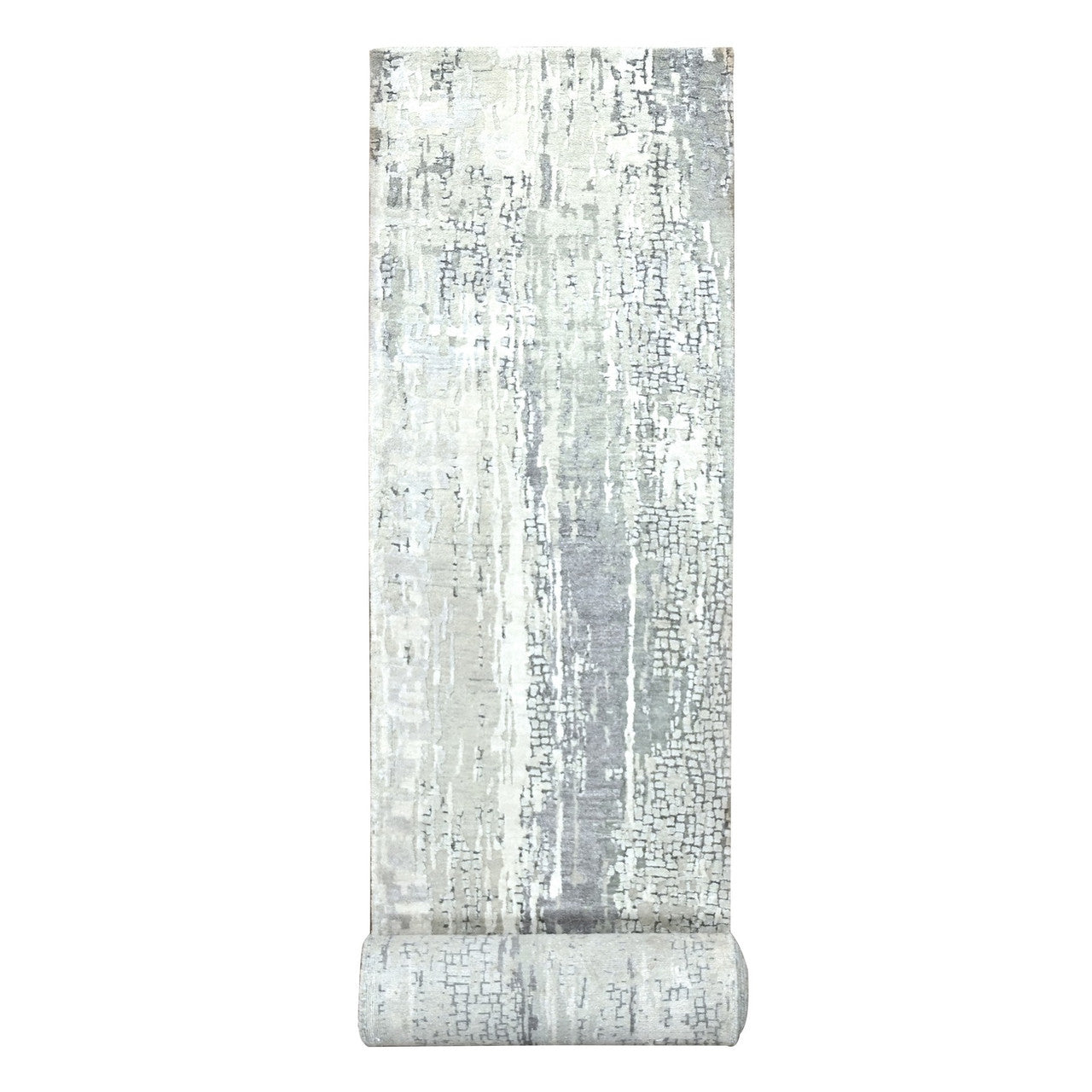 Gray 2'5" x 17'11" Modern and Contemporary Hand knotted Wool/Silk Rug - Sku: O084615