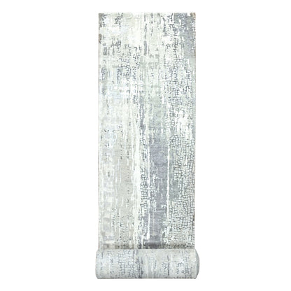 Modern and Contemporary Wool & Silk Hand Knotted Rug Grey No Border 2.5X17.11 -O084615