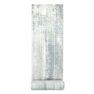 Modern and Contemporary Wool & Silk Hand Knotted Rug Grey No Border 2.5X17.11 -O084615