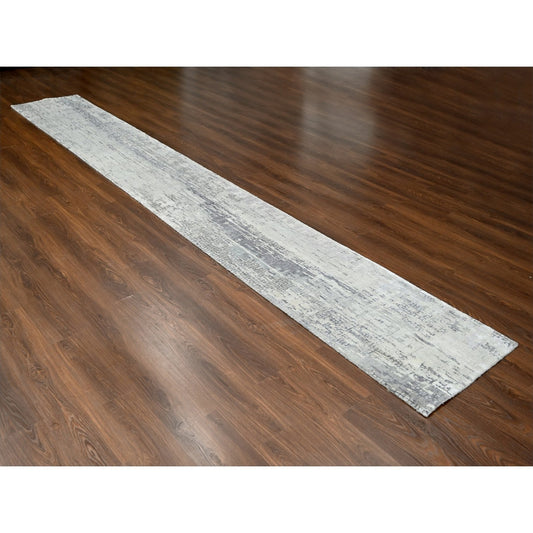 Modern and Contemporary Wool & Silk Hand Knotted Rug Grey No Border 2.5X17.11 -O084615