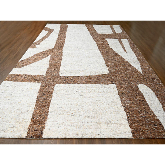 Modern and Contemporary Wool Hand Knotted Rug Brown No Border 12.3X17.9 -O084627