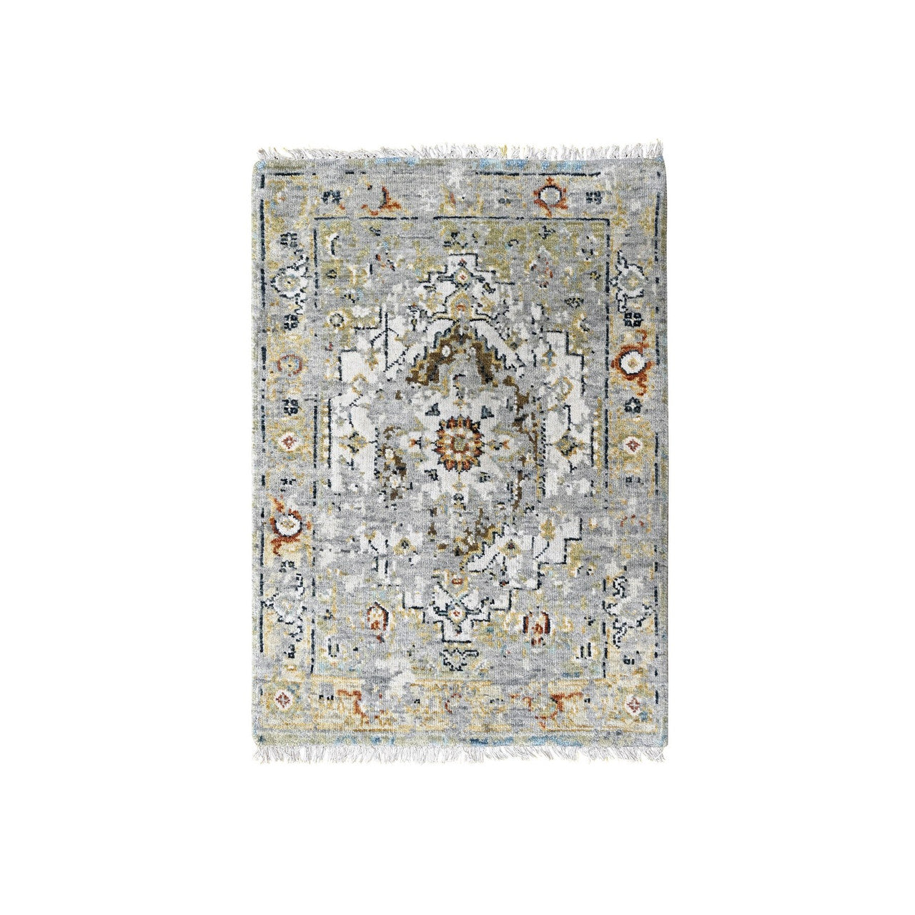 Ivory 2'0" x 3'0" Transitional Sea Hand knotted Wool Rug - Sku: O084630