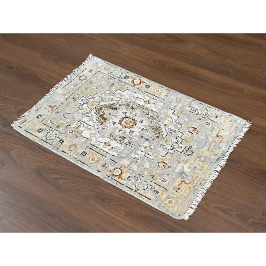 Transitional Wool Hand Knotted Rug Ivory Sea Gray 2.0X3.0 -O084630