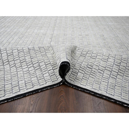 Modern and Contemporary Wool and Plant based Silk Hand Loomed Rug Ivory No Border 12.2X14.11 -O084632