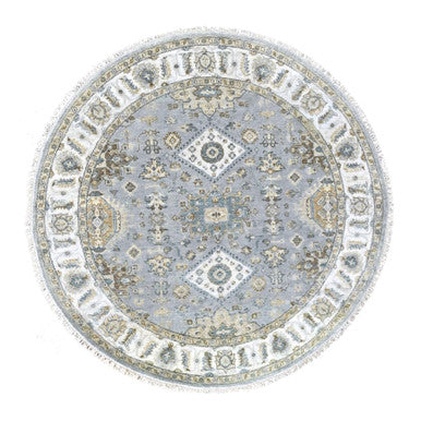 Heriz Wool Hand Knotted Rug Grey Lexicon White 6.2X6.2 -O084639