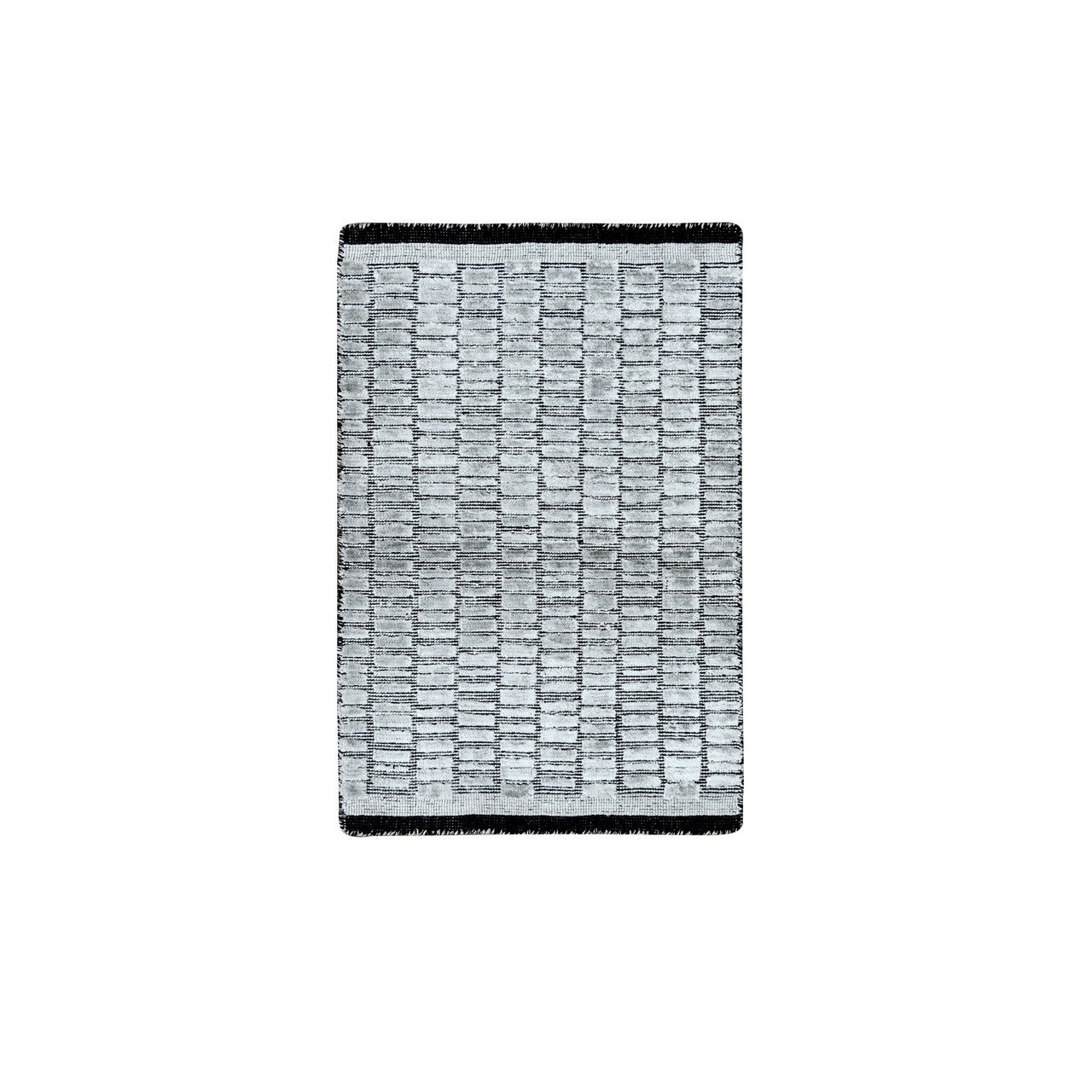 Gray 2'0" x 3'0" Modern and Contemporary and Plant based Handloom Wool/Silk Rug - Sku: O084656