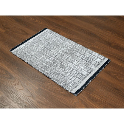 Modern and Contemporary Wool and Plant based Silk Hand Loomed Rug Grey No Border 2.0X3.0 -O084656