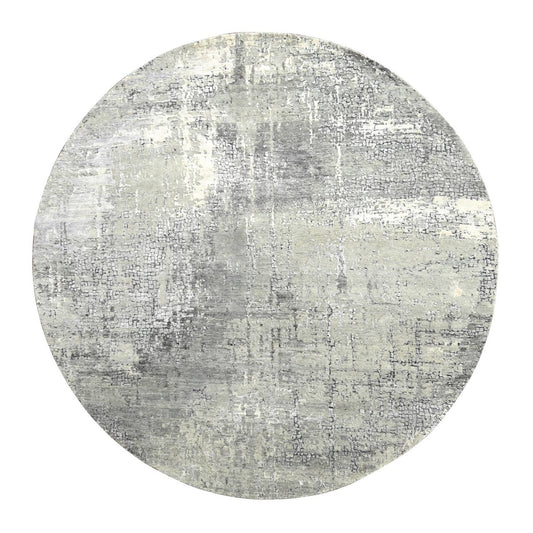 Modern and Contemporary Wool & Silk Hand Knotted Rug Grey No Border 8.0X8.0 -O084657
