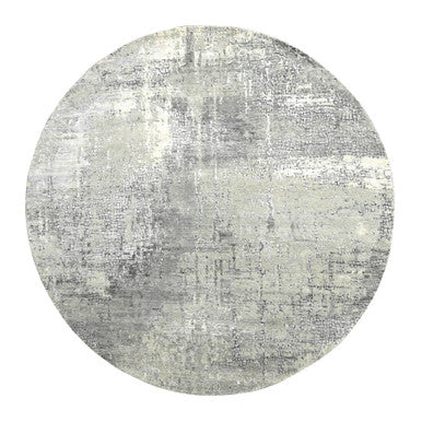 Modern and Contemporary Wool & Silk Hand Knotted Rug Grey No Border 8.0X8.0 -O084657