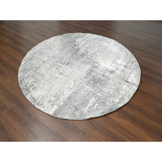 Modern and Contemporary Wool & Silk Hand Knotted Rug Grey No Border 8.0X8.0 -O084657