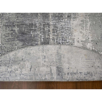 Modern and Contemporary Wool & Silk Hand Knotted Rug Grey No Border 8.0X8.0 -O084657