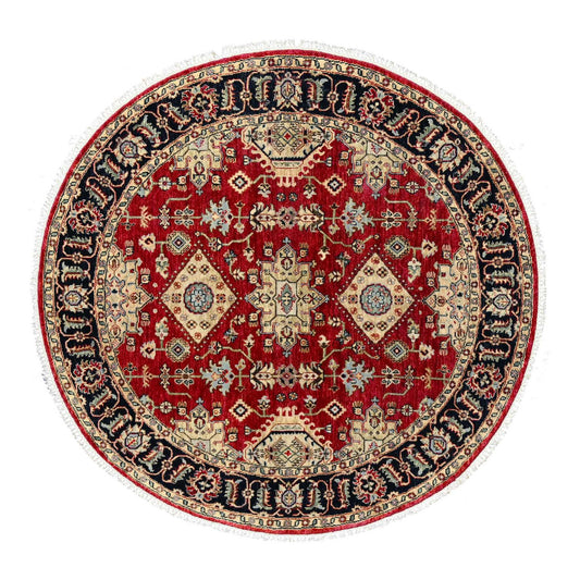 Heriz Wool Hand Knotted Rug Red Black 6.2X6.1 -O084661