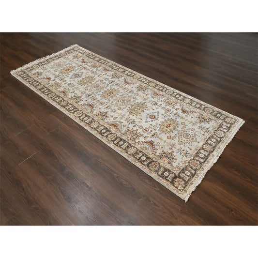 Heriz Wool Hand Knotted Rug Grey Brown 4.2X9.10 -O084665