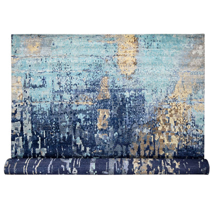 Modern and Contemporary Wool & Silk Hand Knotted Rug Blue No Border 13.9X17.9 -O084680