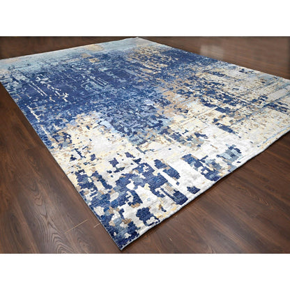Modern and Contemporary Wool & Silk Hand Knotted Rug Blue No Border 13.9X17.9 -O084680