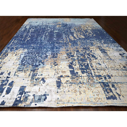 Modern and Contemporary Wool & Silk Hand Knotted Rug Blue No Border 13.9X17.9 -O084680