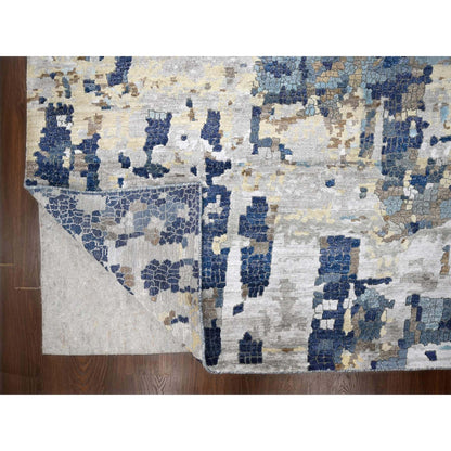 Modern and Contemporary Wool & Silk Hand Knotted Rug Blue No Border 13.9X17.9 -O084680