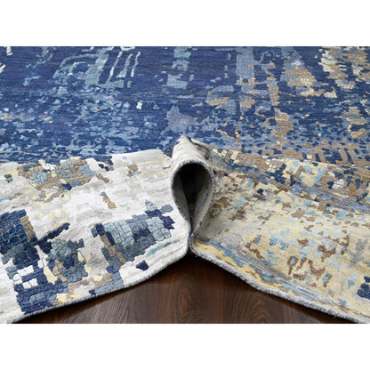Modern and Contemporary Wool & Silk Hand Knotted Rug Blue No Border 13.9X17.9 -O084680