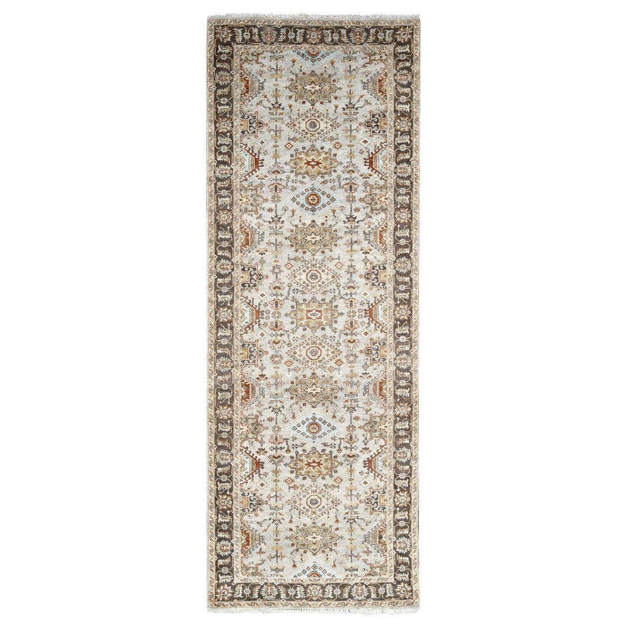 Gray 4'2" x 12'0" Heriz Hand knotted Wool Rug -O084691