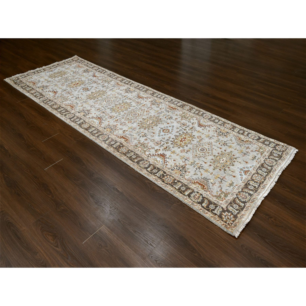 Gray 4'2" x 12'0" Heriz Hand knotted Wool Rug -O084691