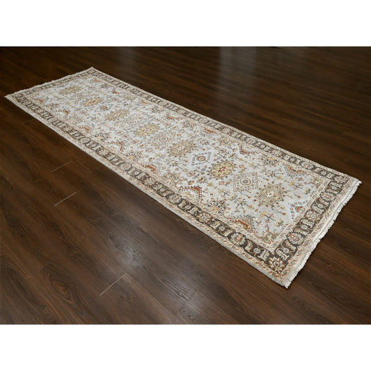 Heriz Wool Hand Knotted Rug Grey Brown 4.2X12.0 -O084691