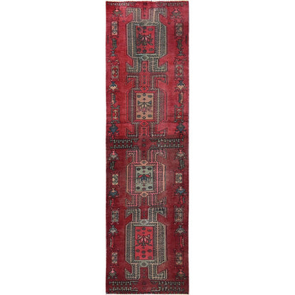 Overdyed & Vintage Wool Hand Knotted Rug Red 2.3x8.5 -O0846