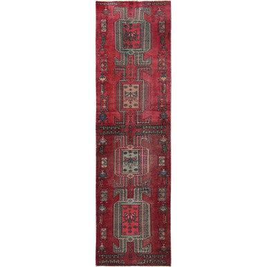 Overdyed & Vintage Wool Hand Knotted Rug Red 2.3x8.5 -O0846