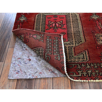 Overdyed & Vintage Wool Hand Knotted Rug Red 2.3x8.5 -O0846