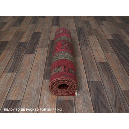 Overdyed & Vintage Wool Hand Knotted Rug Red 2.3x8.5 -O0846