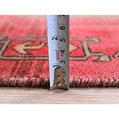 Overdyed & Vintage Wool Hand Knotted Rug Red 2.3x8.5 -O0846