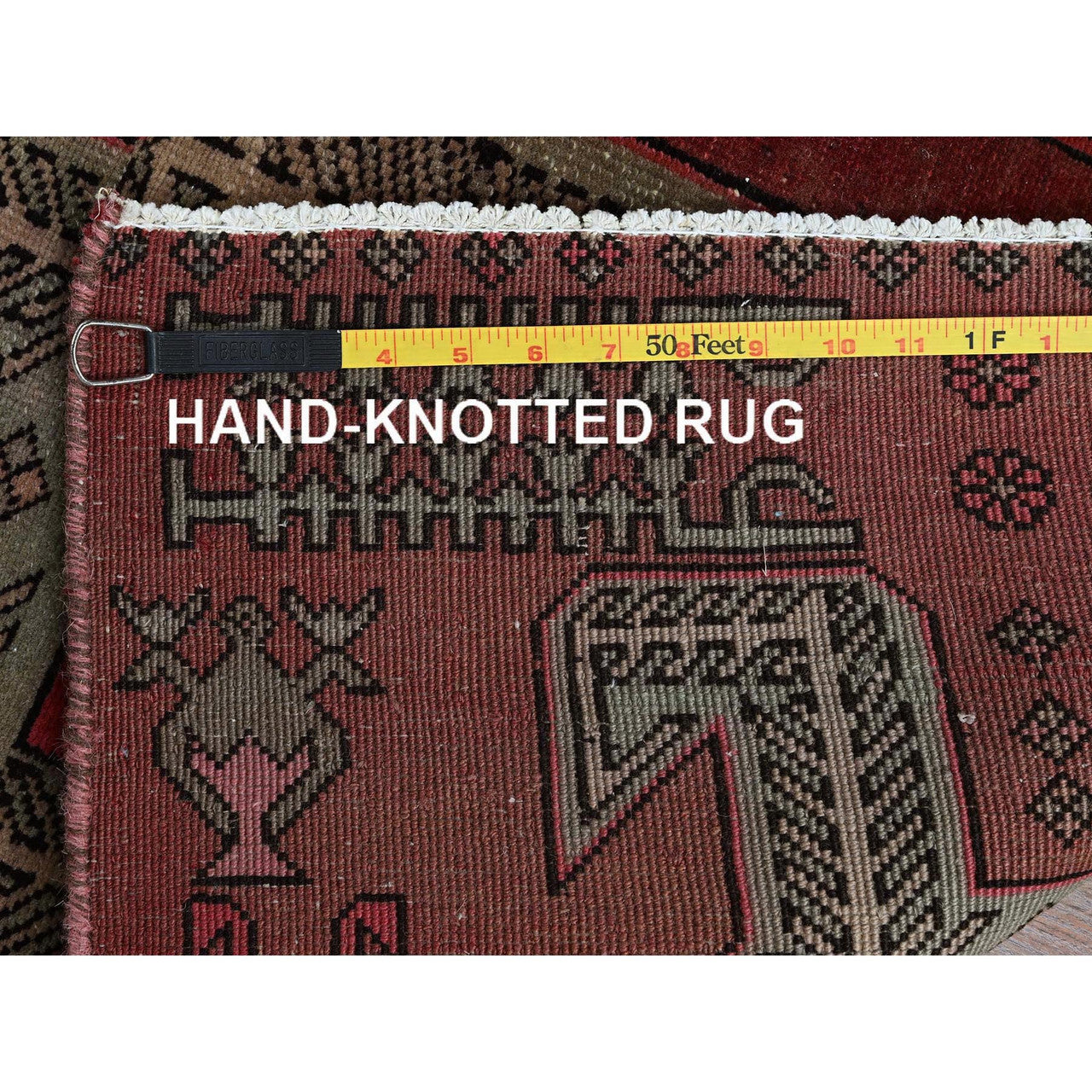 Overdyed & Vintage Wool Hand Knotted Rug Red 2.3x8.5 -O0846