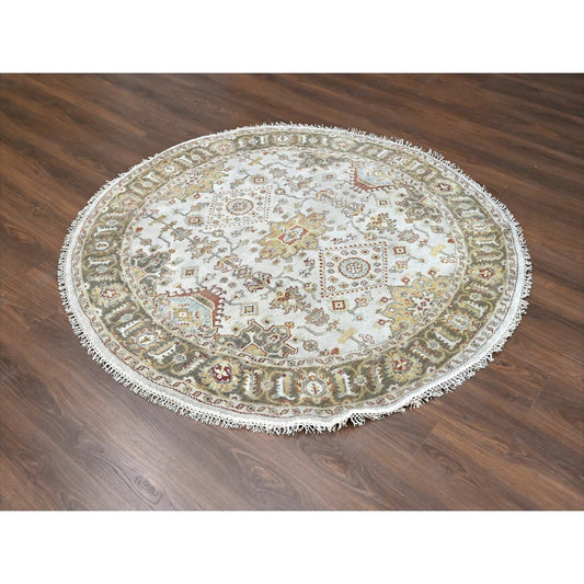 Heriz Wool Hand Knotted Rug Grey Brown 6.2X6.2 -O084701