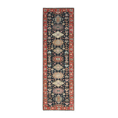 Heriz Wool Hand Knotted Rug Black Rust Red 2.7X10.1 -O084710