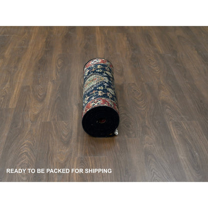 Heriz Wool Hand Knotted Rug Black Rust Red 2.7X10.1 -O084710