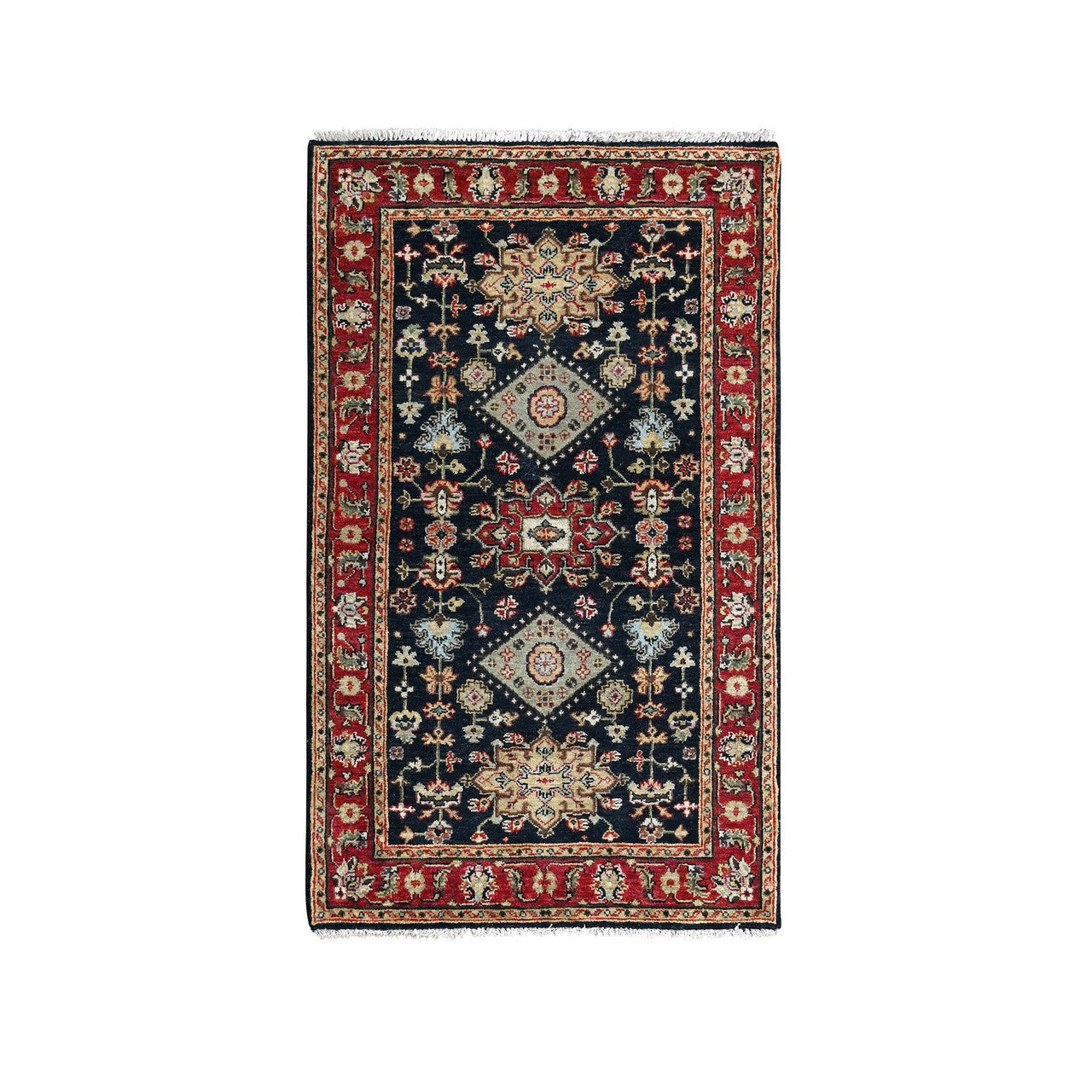 Heriz Wool Hand Knotted Rug Black Red 3.0X5.0 -O084711