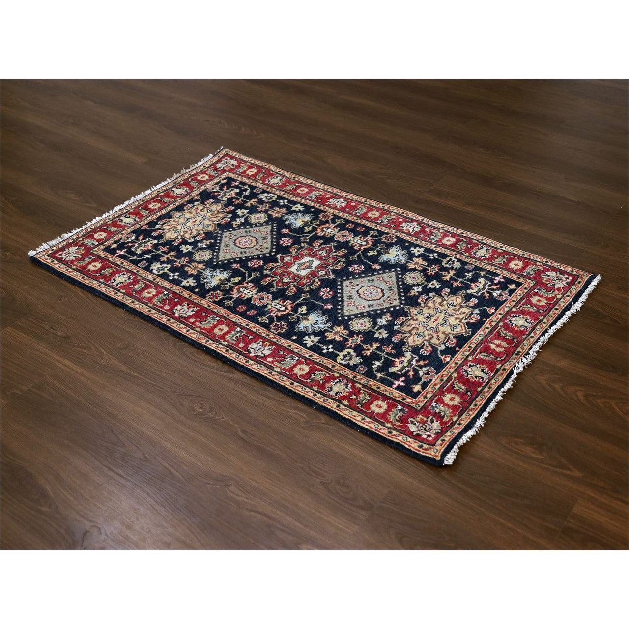 Heriz Wool Hand Knotted Rug Black Red 3.0X5.0 -O084711