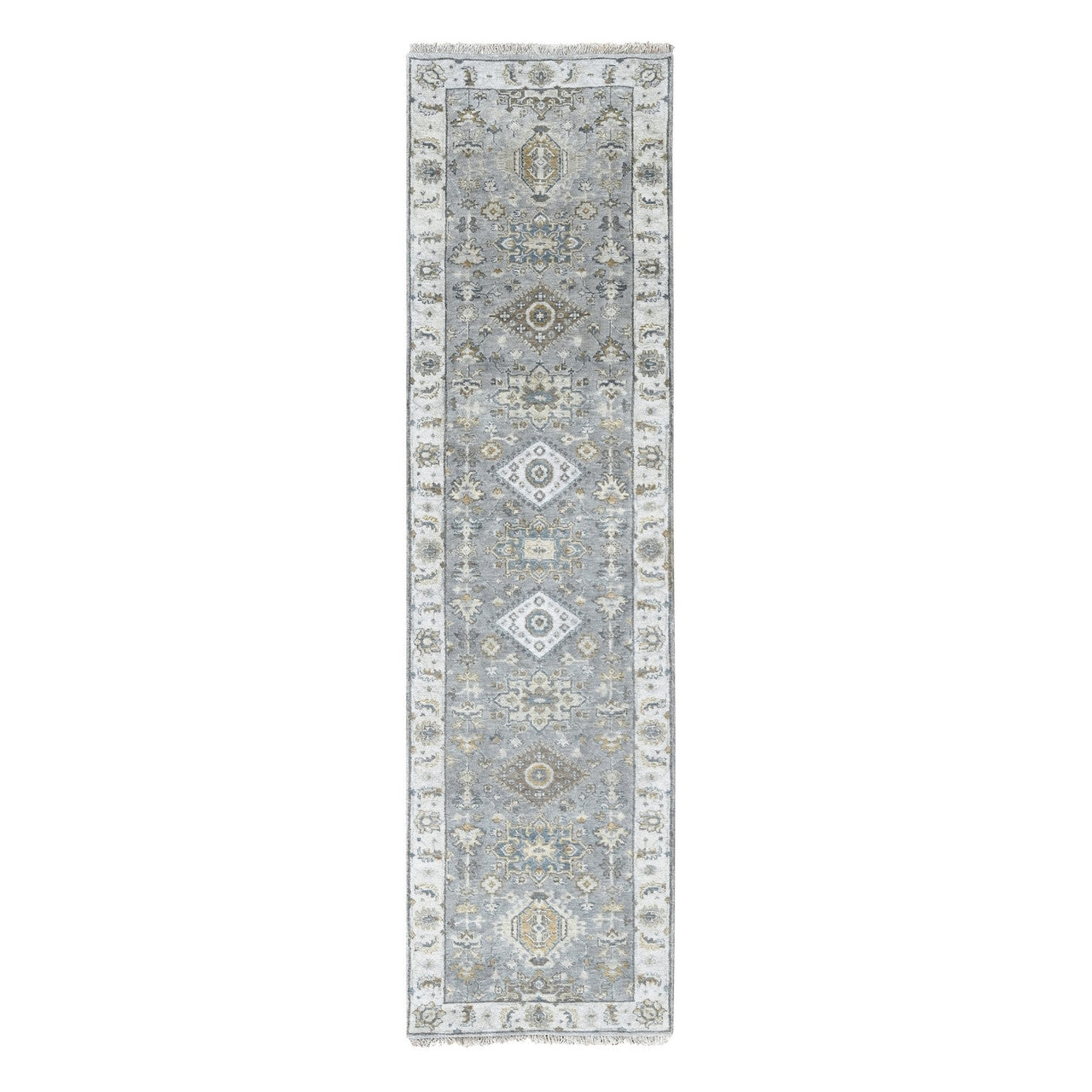 Gray 2'7" x 10'0" Heriz Hand knotted Wool Rug - Sku: O084712