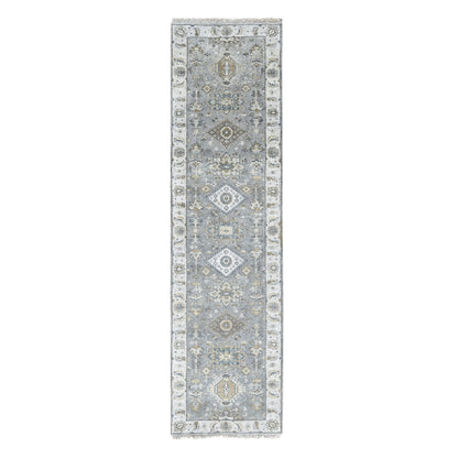 Heriz Wool Hand Knotted Rug Grey Ivory 2.7X10.0 -O084712