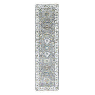 Heriz Wool Hand Knotted Rug Grey Ivory 2.7X10.0 -O084712