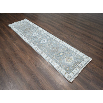 Heriz Wool Hand Knotted Rug Grey Ivory 2.7X10.0 -O084712