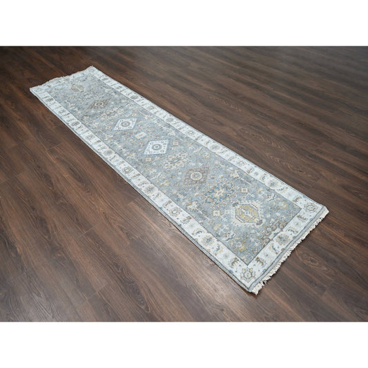 Heriz Wool Hand Knotted Rug Grey Ivory 2.7X10.0 -O084712